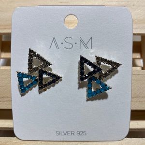 ASM Triangle Trio Earrings Teal/Silver Statement Fashion Earrings